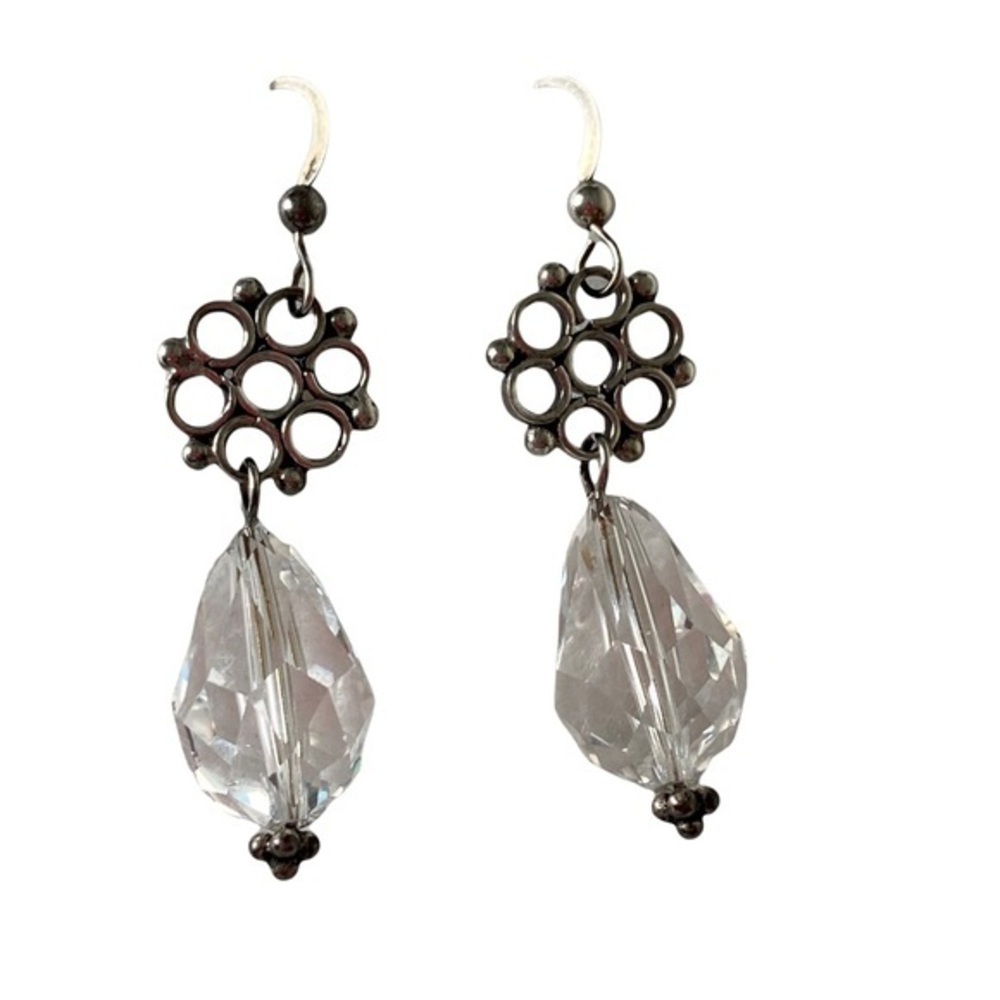 925 Sterling Silver Snowflake Filigree Diamond Crystal Ball Drop Earrings NEW - Picture 6 of 15